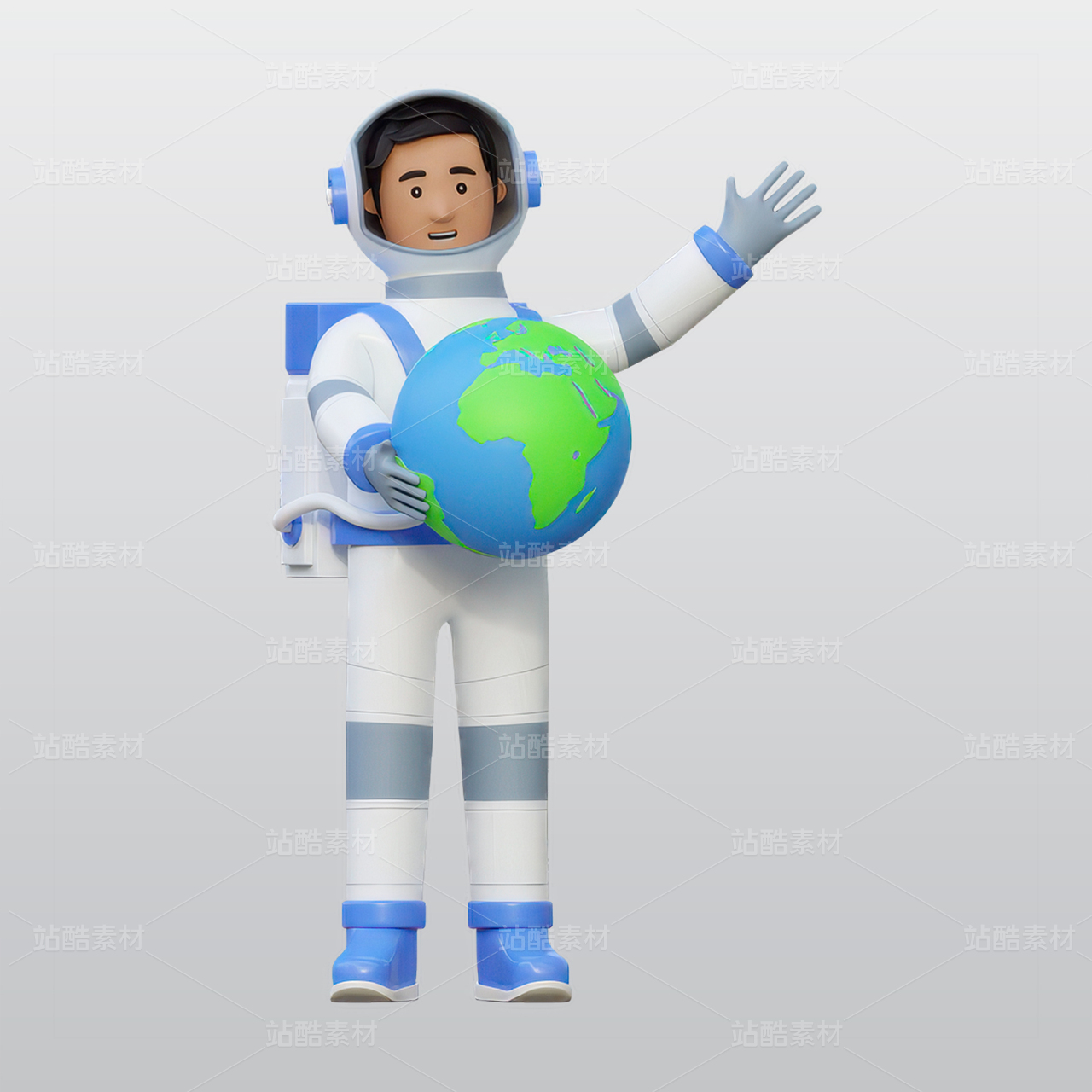 宇航员持有地球3D插图blend模型图标素材