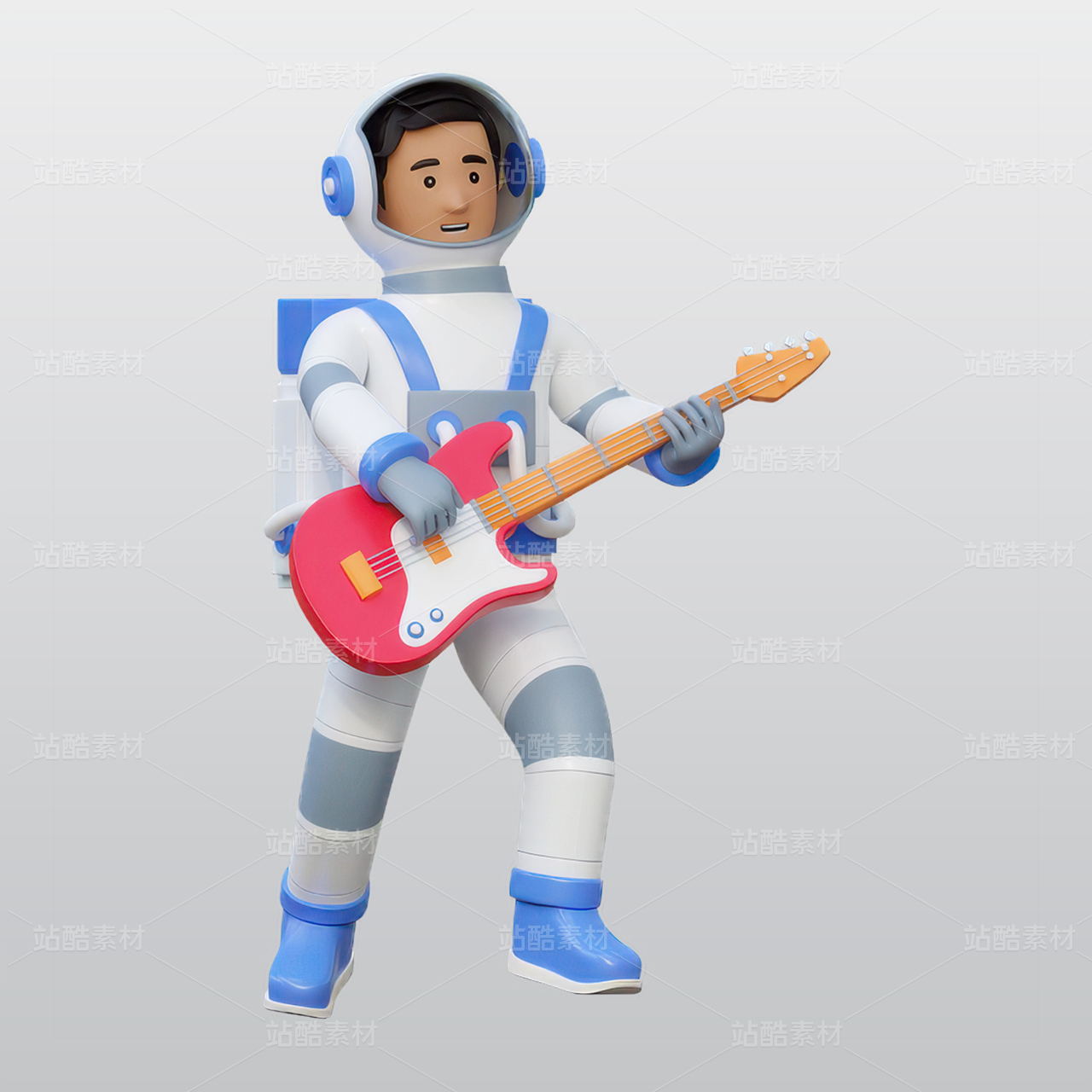 宇航员玩吉他3D插图blend模型图标海报素材