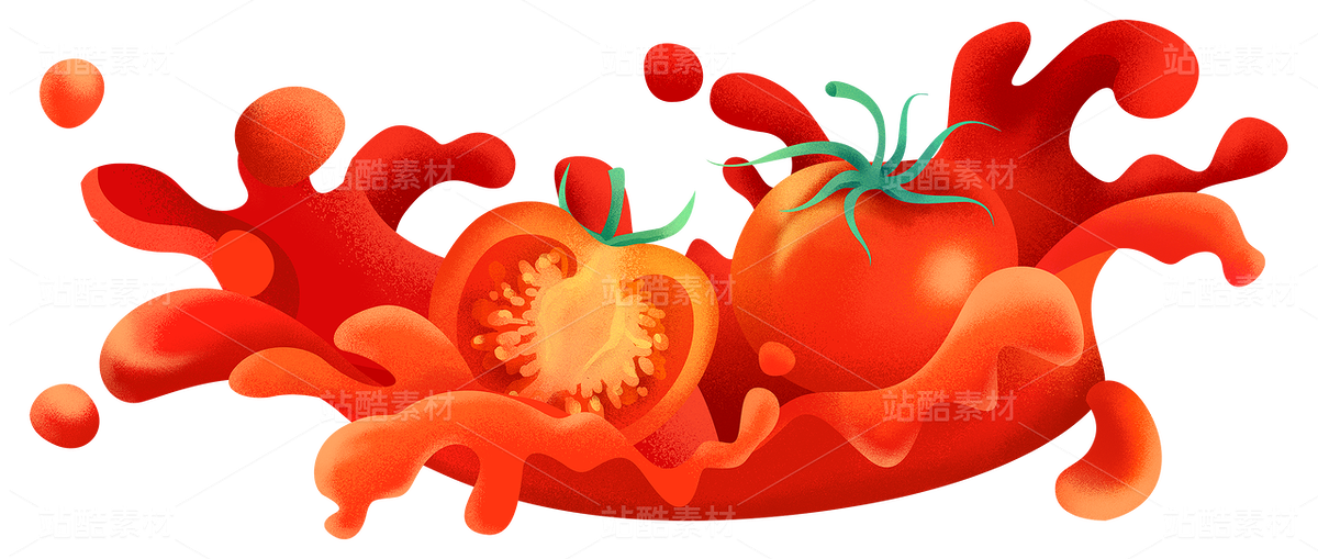 新鲜的番茄番茄汁藤叶噪点颗粒包装插画（主预览-10571267） - 未分类 - 站酷设计师東晨原创素材 - 站酷ZCOOL