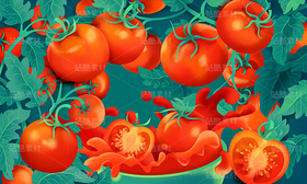 新鲜的番茄番茄汁藤叶噪点颗粒包装插画（导航-10571266） - 未分类 - 站酷设计师東晨原创素材 - 站酷ZCOOL