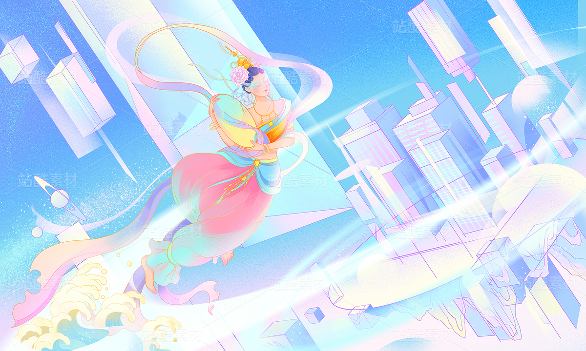 元宇宙虛擬未來飛天敦煌城市星球光環(huán)插畫（主預(yù)覽-10574534） - 未分類 - 站酷設(shè)計(jì)師東晨原創(chuàng)素材 - 站酷ZCOOL