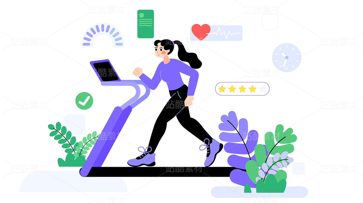 一個(gè)女性跑步機(jī)跑步鍛煉身體葉子矢量插畫（主預(yù)覽-10663987） - 未分類 - 站酷設(shè)計(jì)師東晨原創(chuàng)素材 - 站酷ZCOOL