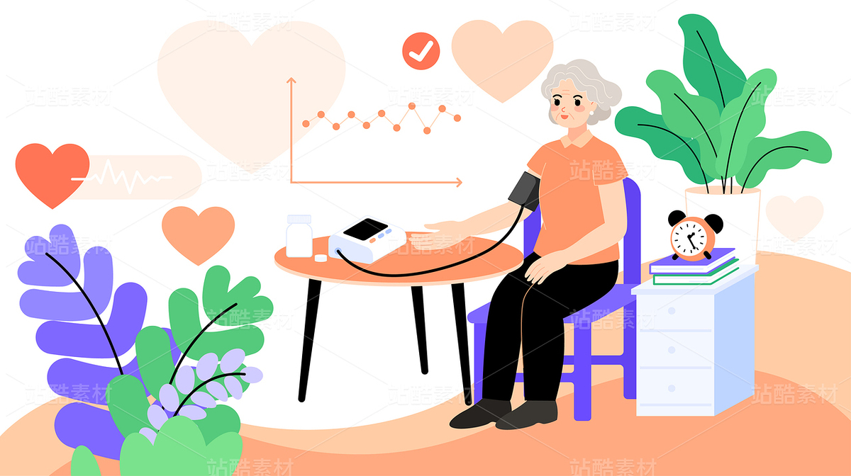 老年婦女在測(cè)量血壓桌子葉子健康矢量插畫（主預(yù)覽-10663997） - 未分類 - 站酷設(shè)計(jì)師東晨原創(chuàng)素材 - 站酷ZCOOL