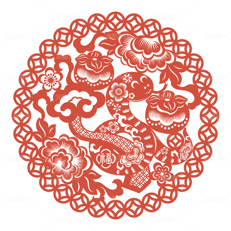 十二生肖蛇如意柿子牡丹銅錢蛇年紅色剪紙插畫（主預(yù)覽-10678808） - 未分類 - 站酷設(shè)計師東晨原創(chuàng)素材 - 站酷ZCOOL