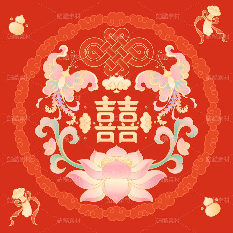 双喜蝴蝶锦鲤莲花桃牡丹蝙蝠铜钱吉祥如意福国潮插画（主预览-10680047） - 未分类 - 站酷设计师東晨原创素材 - 站酷ZCOOL