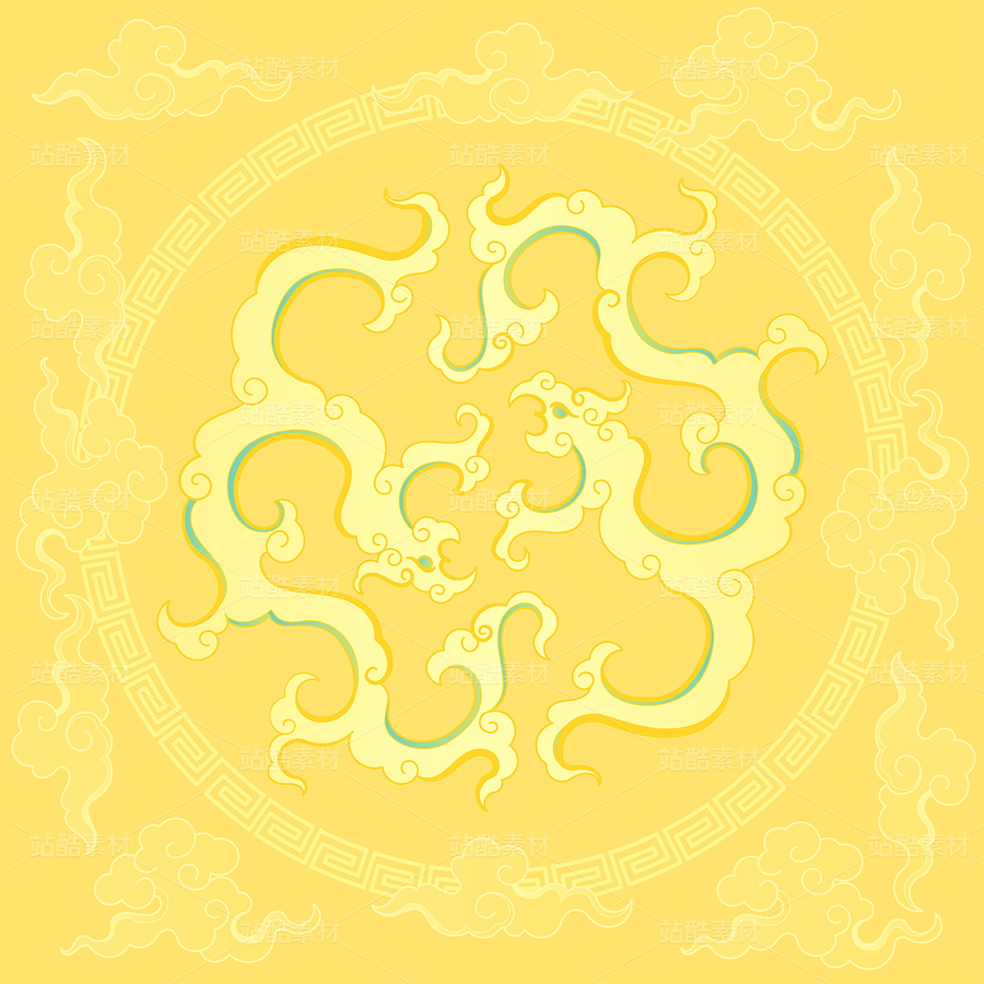 两条夔龙祥云富贵中国纹样国潮插画（主预览-10680260） - 未分类 - 站酷设计师東晨原创素材 - 站酷ZCOOL