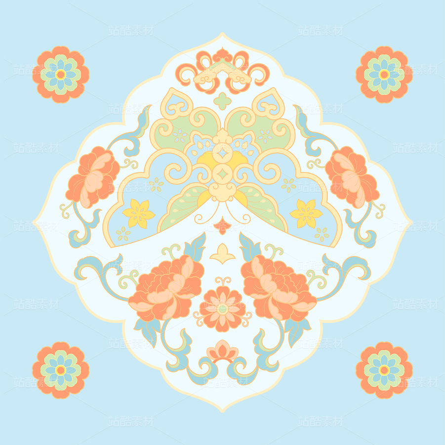 蝴蝶牡丹花玉磬團花喜相逢中國紋樣國潮插畫（主預覽-10681030） - 未分類 - 站酷設計師東晨原創(chuàng)素材 - 站酷ZCOOL