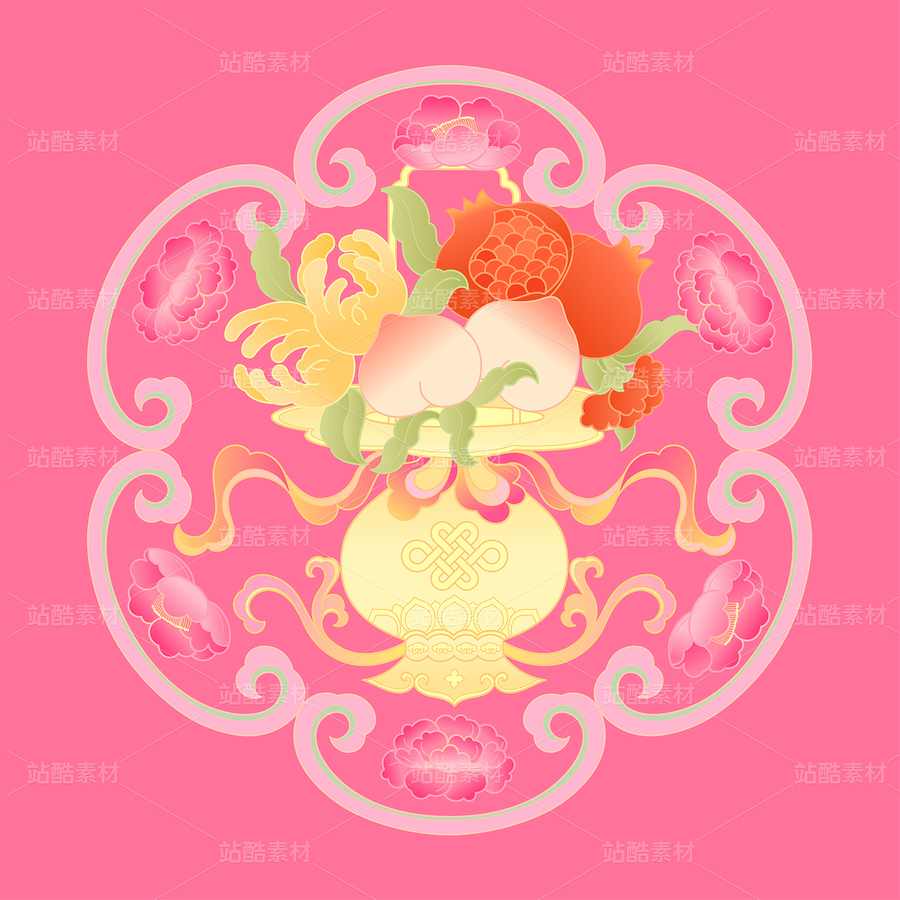 石榴壽桃佛手瓜花籃牡丹三多紋國(guó)潮插畫(huà)（主預(yù)覽-10681783） - 未分類(lèi) - 站酷設(shè)計(jì)師東晨原創(chuàng)素材 - 站酷ZCOOL