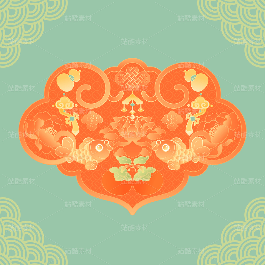 云纹锦鲤牡丹花柿子葫芦吉祥如意国潮插画（主预览-10681833） - 未分类 - 站酷设计师東晨原创素材 - 站酷ZCOOL