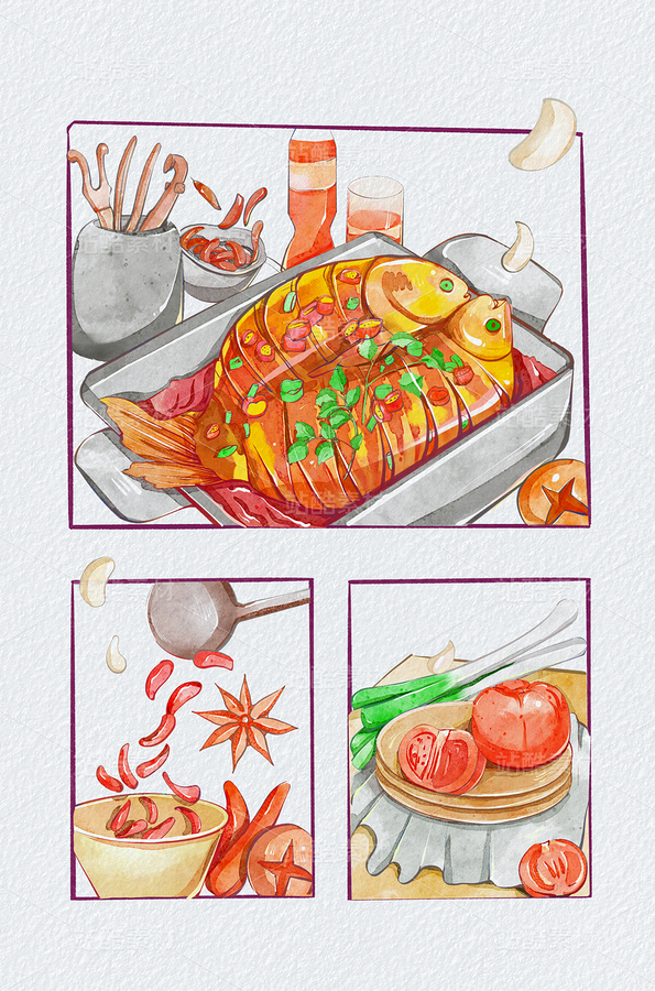 风镜烤鱼插画，店铺营销宣传海报，水彩风（主预览-10794015） - 未分类 - 站酷设计师liliwudi原创素材 - 站酷ZCOOL