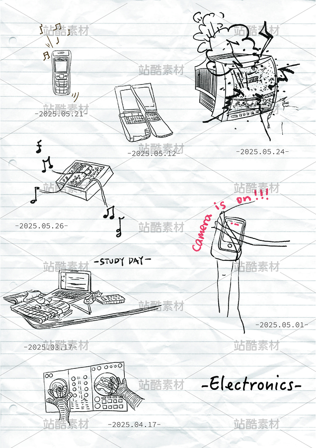 電子和照相機線稿插畫圖案（主預(yù)覽-11228358） - 未分類 - 站酷設(shè)計師JETentong原創(chuàng)素材 - 站酷ZCOOL