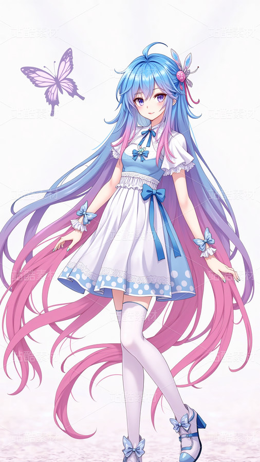 藍粉漸變長發(fā)少女（主預覽-11280358） - 未分類 - 站酷設計師孤島追夢天涯原創(chuàng)素材 - 站酷ZCOOL