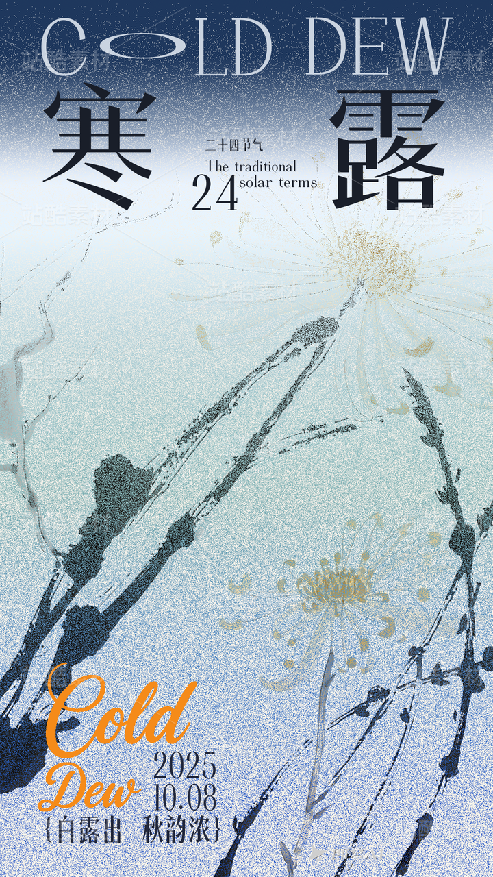 颗粒质感寒露节气海报模版