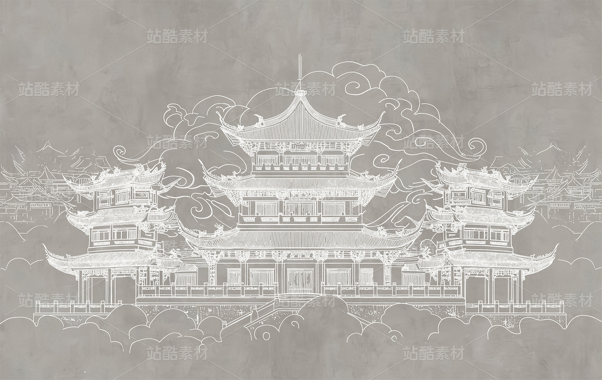 新中式国风亭台楼阁建筑工装背景墙壁画（主预览-11476928） - 未分类 - 站酷设计师WfWekG62Bj原创素材 - 站酷ZCOOL