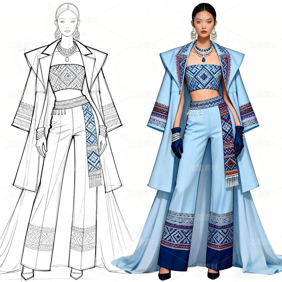 非遺壯錦破圈！山水藍染驚艷巴黎高定周（主預覽-11477619） - 未分類 - 站酷設計師欲陽城原創(chuàng)素材 - 站酷ZCOOL