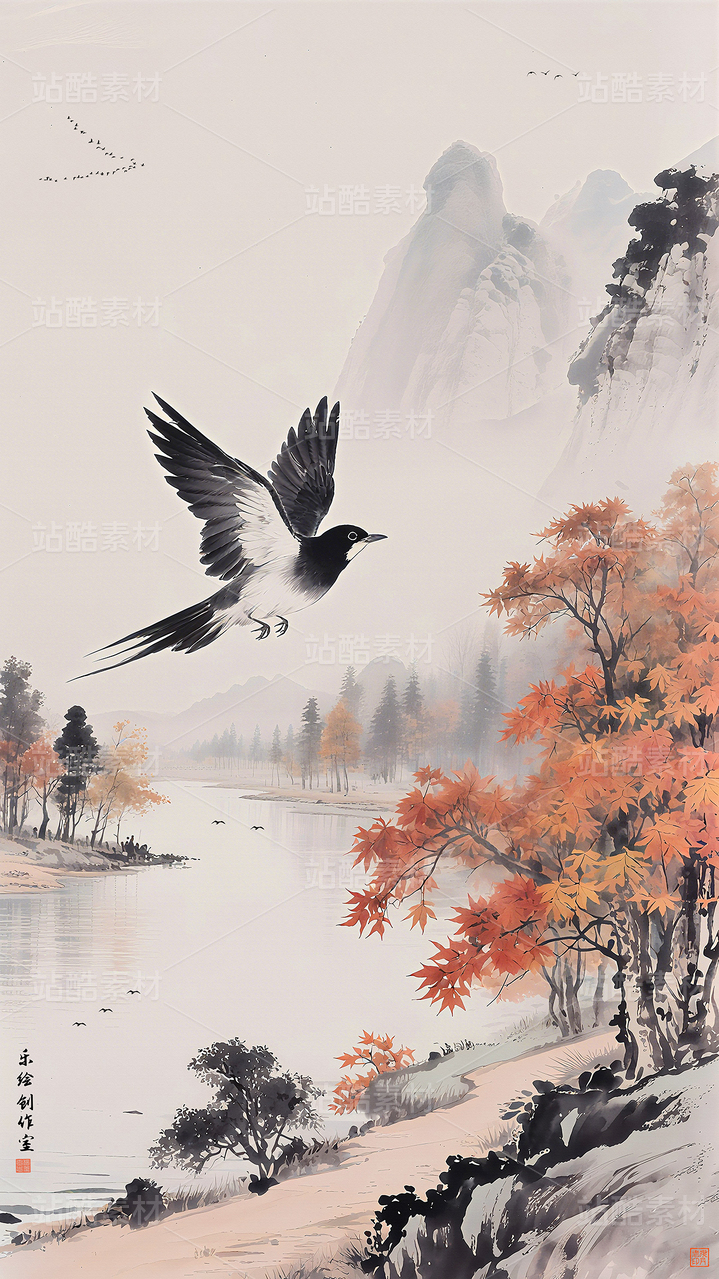 中式花鸟墙纸 新中式壁画 花鸟装饰画 花鸟画
