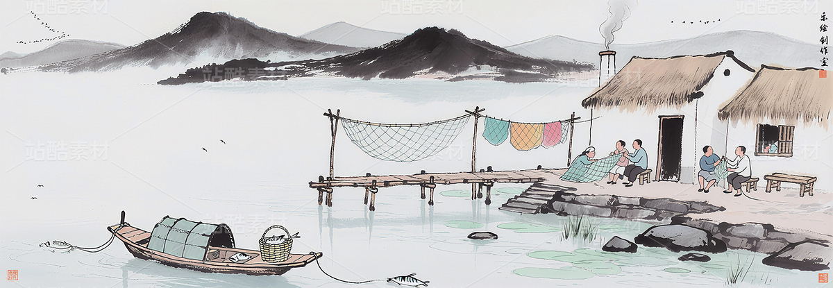 禅境水墨山水画意境山水花鸟画水墨花鸟装饰画渔村（主预览-11832646） - 未分类 - 站酷设计师独创绘画工作室原创素材 - 站酷ZCOOL