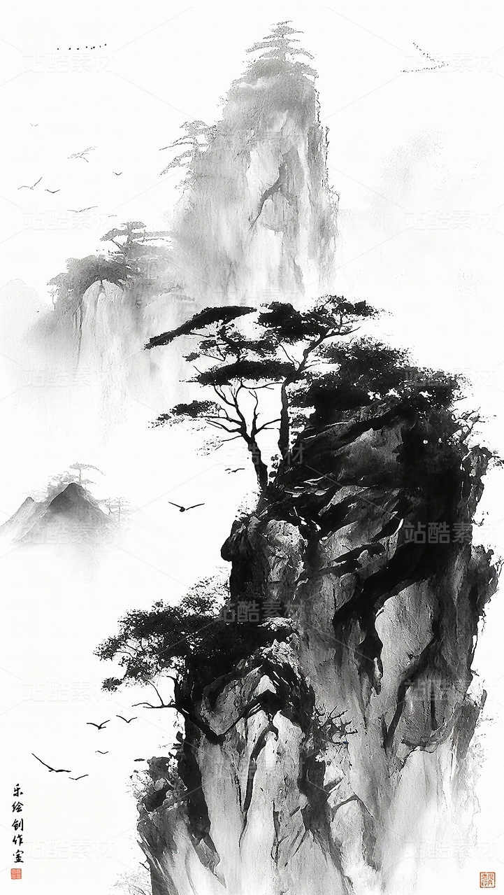 新中式水墨山水 新中式山水 水墨山水国画 山水水墨画 