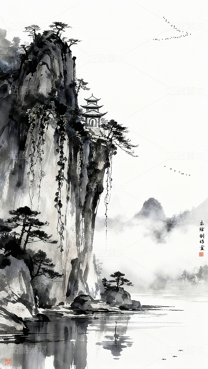  禅意山水画 意境山水 水墨装饰画 抽象山水画国画山水