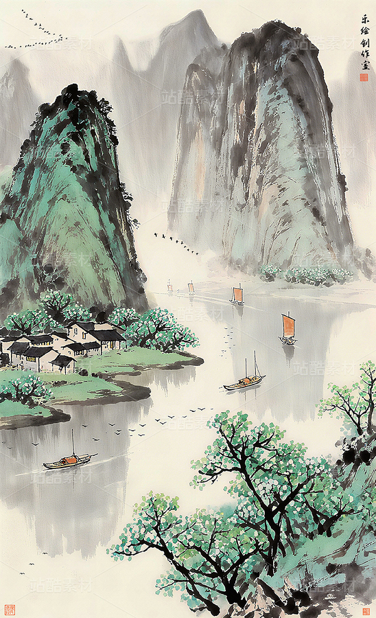 水墨装饰画 中国风 新中式水墨山水 新中式山水（主预览-11849643） - 未分类 - 站酷设计师独创绘画工作室原创素材 - 站酷ZCOOL