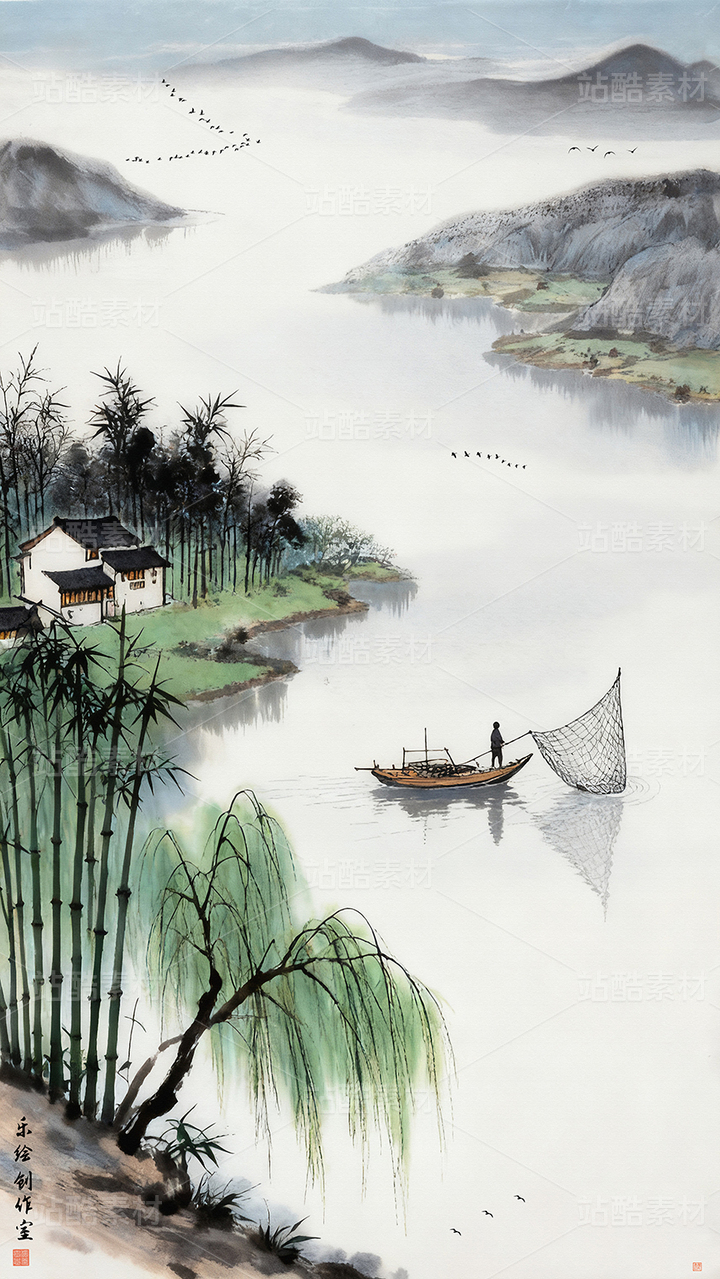 禅意山水画 意境山水 水墨装饰画  新中式水墨山水