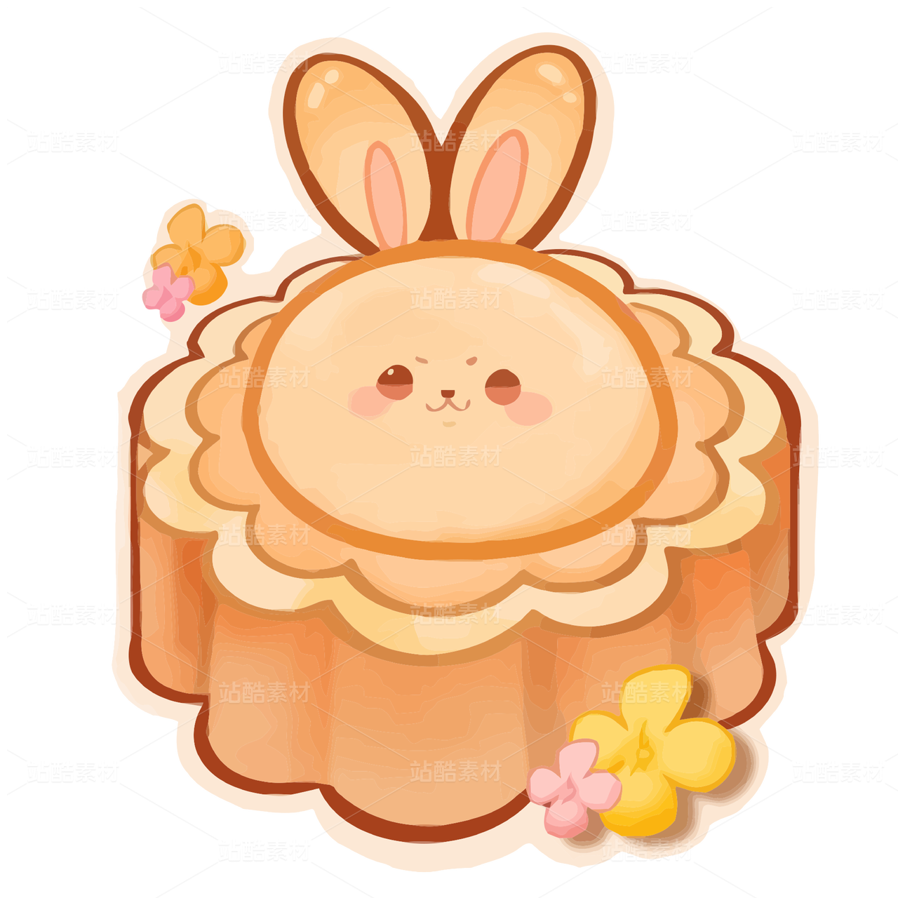 中秋节可爱呆萌平面兔子蛋黄月饼贴纸素材