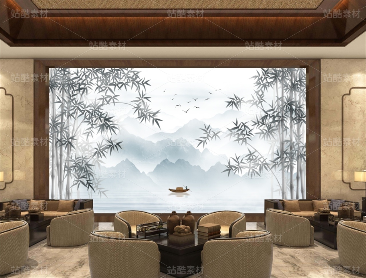 湖光锦绣山水装饰画