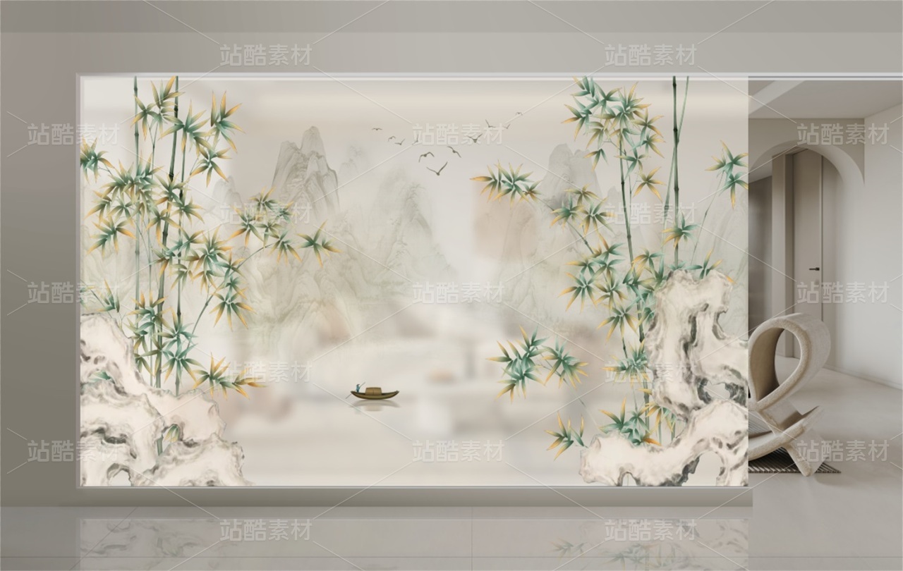朦胧云雾山水竹子装饰画