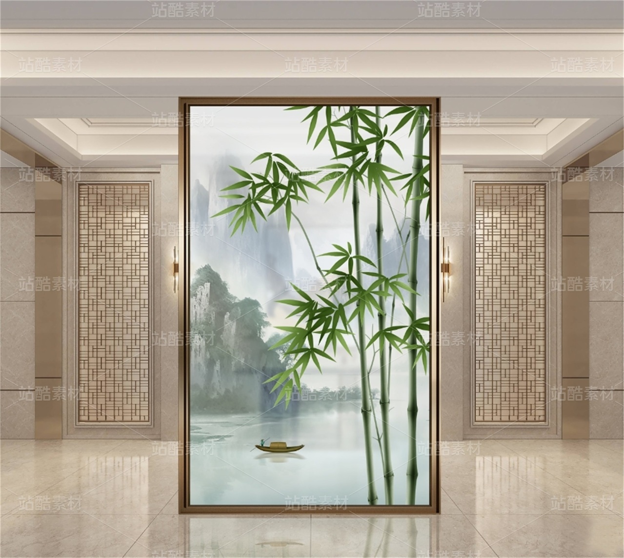 新中式竹子山水装饰画