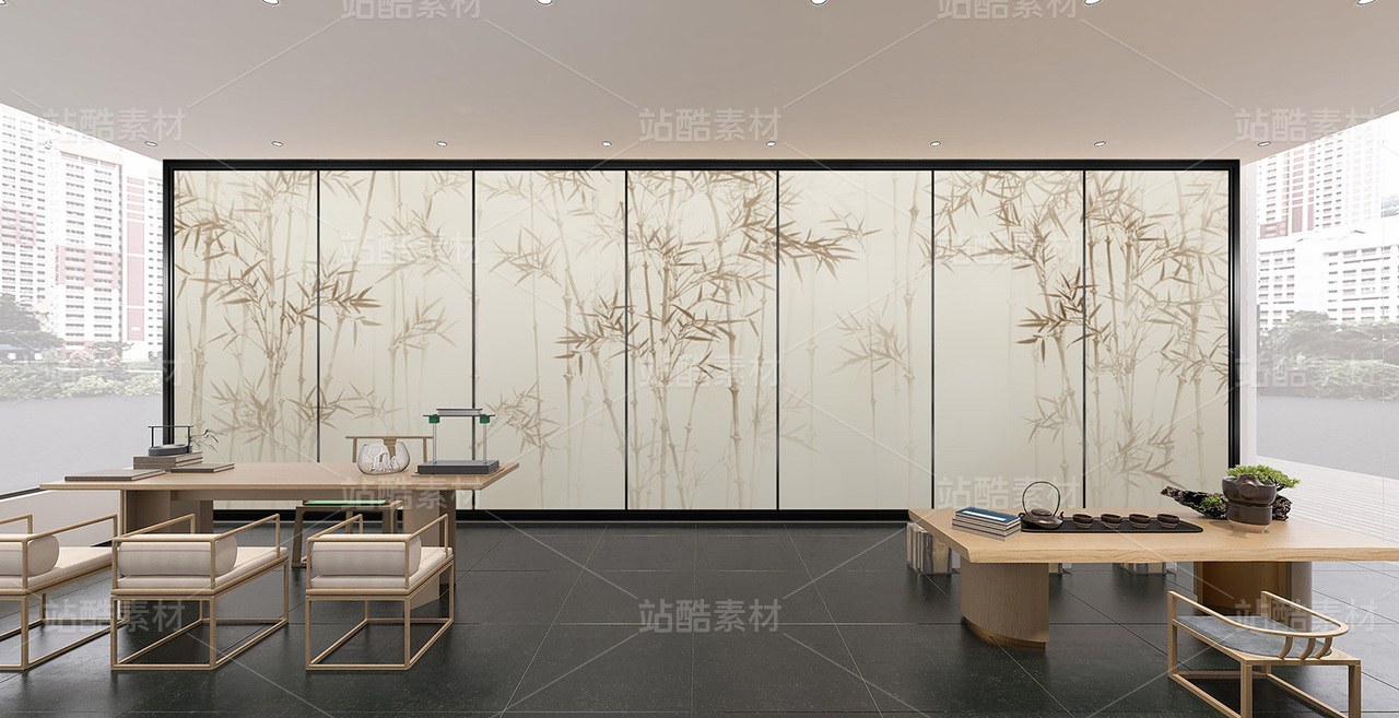 朦胧简约巨型竹子装饰画