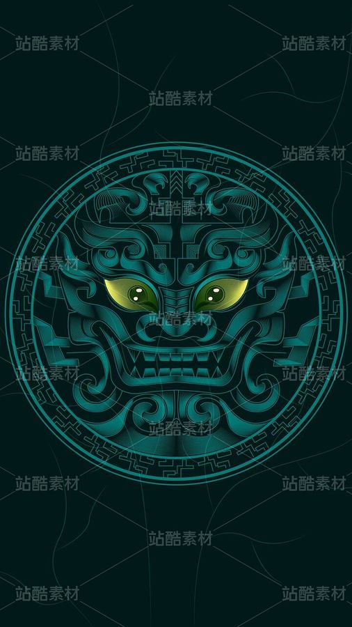 线条插画《青纹饕餮璧》（主预览-12358377） - 未分类 - 站酷设计师芥菜籽暖心原创素材 - 站酷ZCOOL