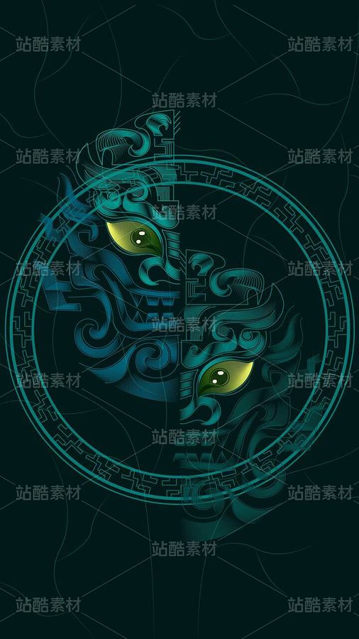 线条插画《青纹饕餮璧》（主预览-12358379） - 未分类 - 站酷设计师芥菜籽暖心原创素材 - 站酷ZCOOL