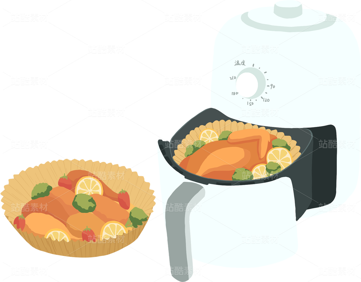 空气炸锅美食插画（主预览-12403509） - 未分类 - 站酷设计师U粒U粒原创素材 - 站酷ZCOOL
