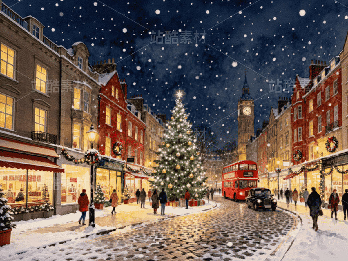 4k高清横版 壁纸水彩插画 伦敦圣诞街景 商业海报背景（主预览-12539715） - 未分类 - 站酷设计师ZITING2025原创素材 - 站酷ZCOOL