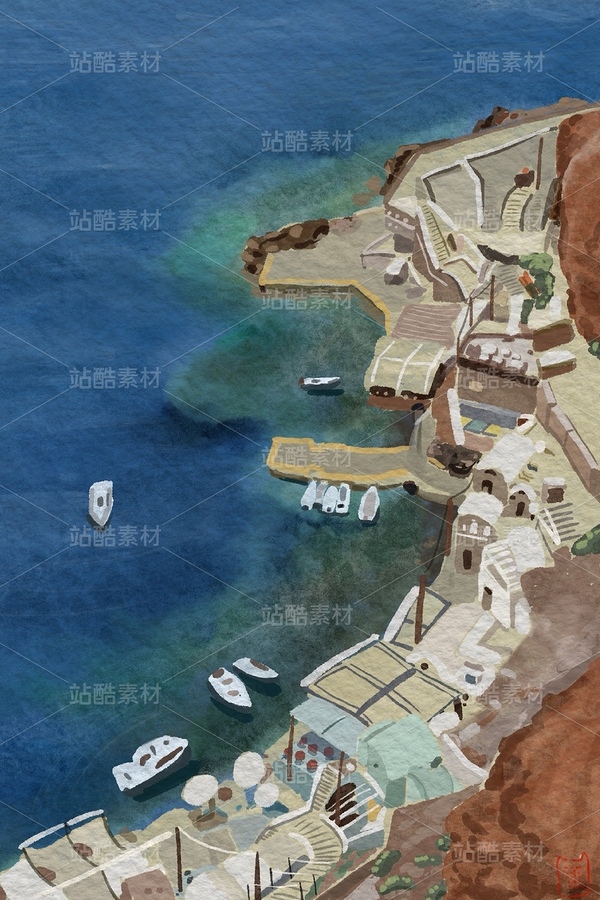 圣托里尼旅游插画（主预览-12886637） - 未分类 - 站酷设计师lcnoworking原创素材 - 站酷ZCOOL