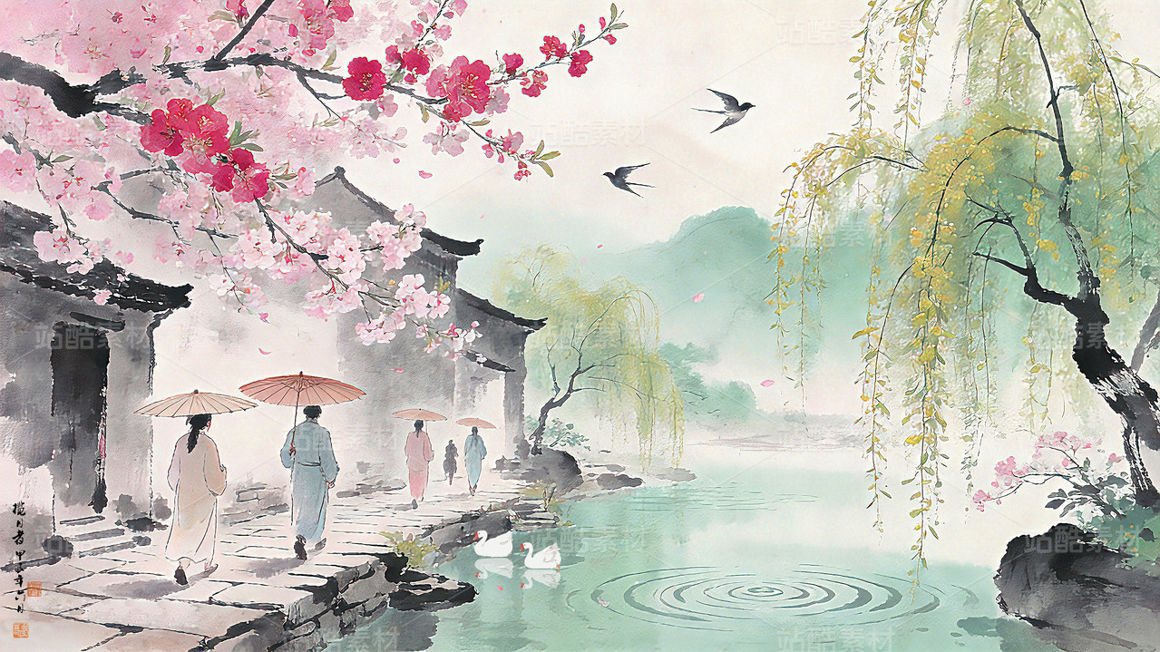 水墨山水画春色江南装饰画
