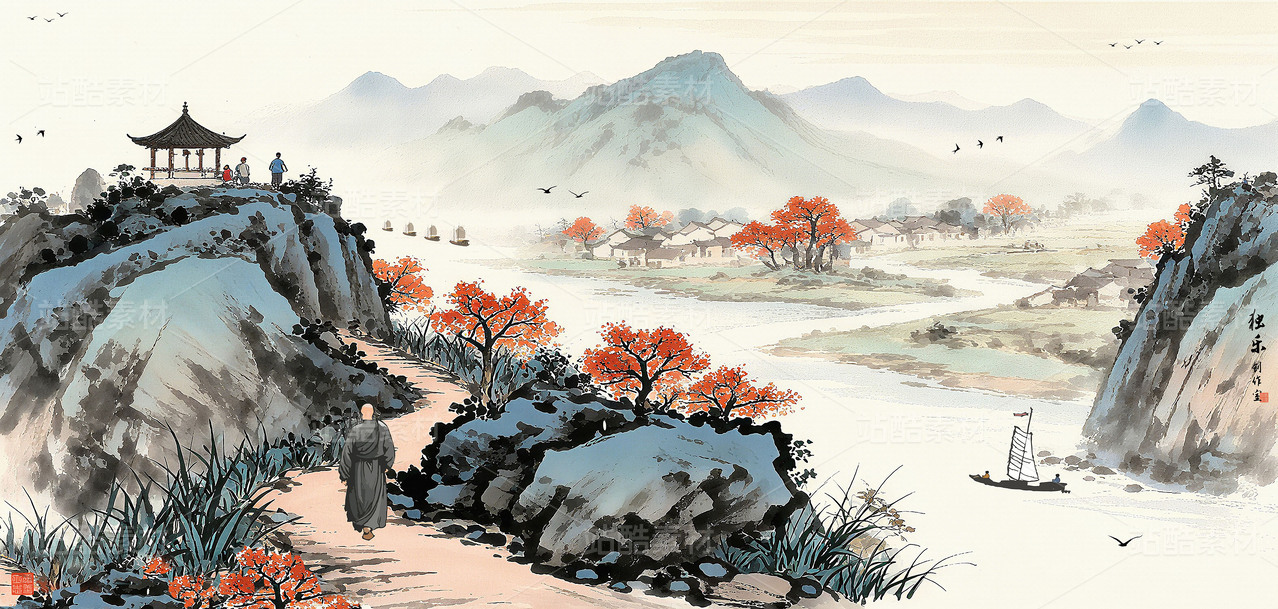 江南春水墨画江南春色江南水乡江南古镇装饰画