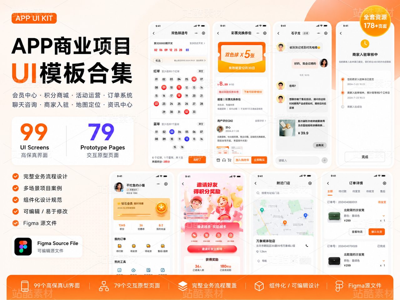 APP/小程序商业项目UI模板|99个高保真UI+79个原型