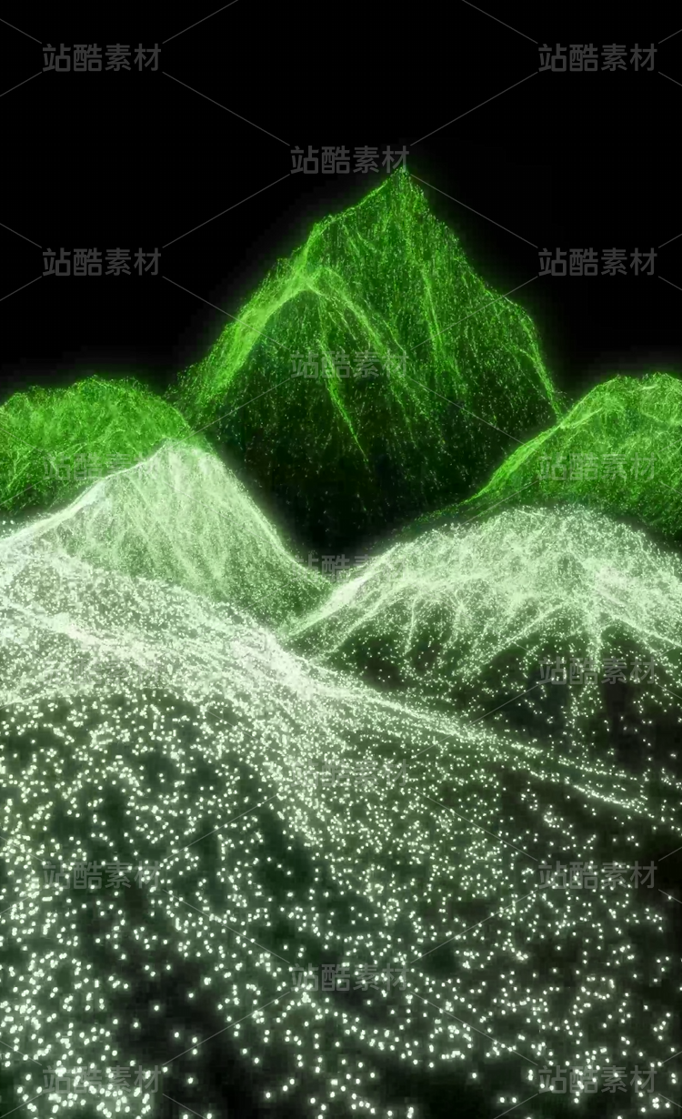 竖版绿色粒子流山川 科技抽象山脉粒子动画视频素材