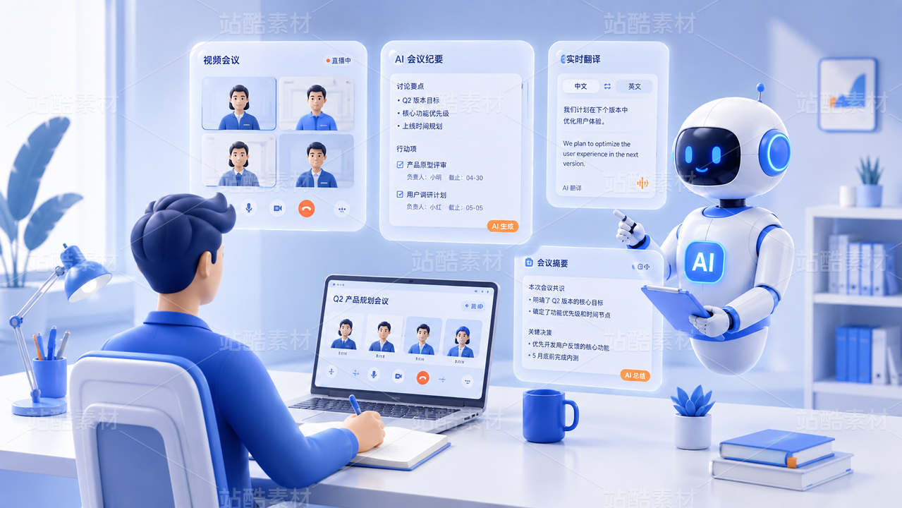 AI智能办公助手未来科技场景插画合集