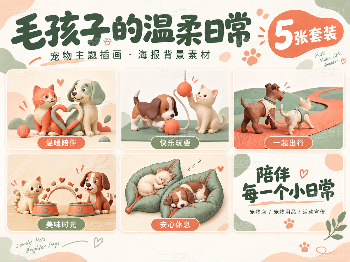 5张萌宠插画背景|猫狗陪伴·宠物用品海报素材(主预览-13094234) - 未分类 - 站酷设计师任小六原创素材 - 站酷ZCOOL