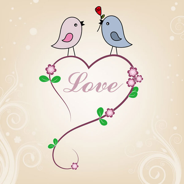 情侣爱心小鸟矢量素材下载