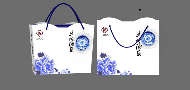 青花瓷陶瓷手提包装袋psd素材