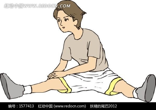 手绘正在压腿的运动员