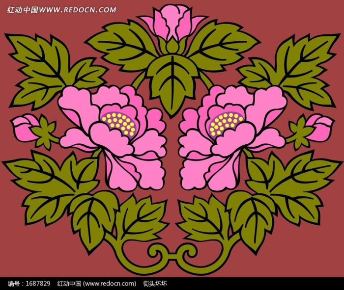 牡丹图案黑色背景图片