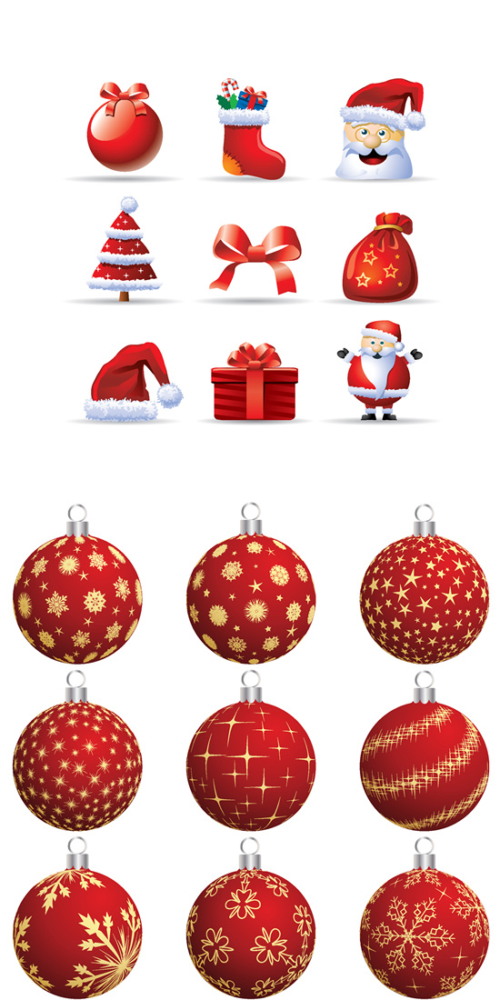 红色圣诞节装饰品矢量素材