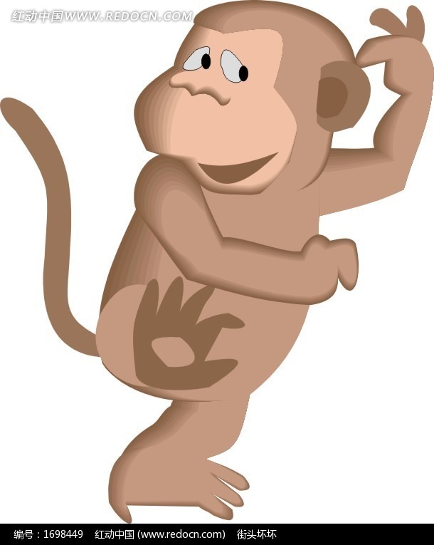 卡通画挠头的猴子