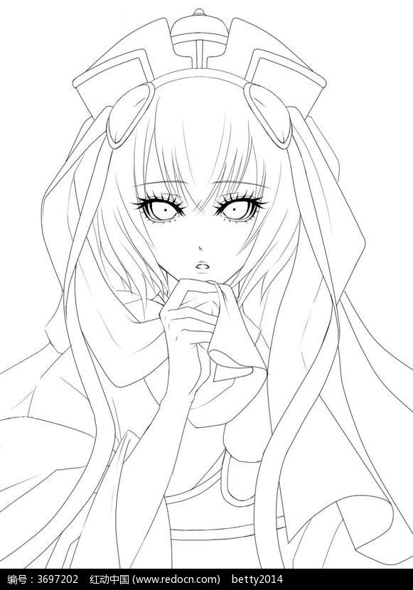 美女卡通手绘线稿图片