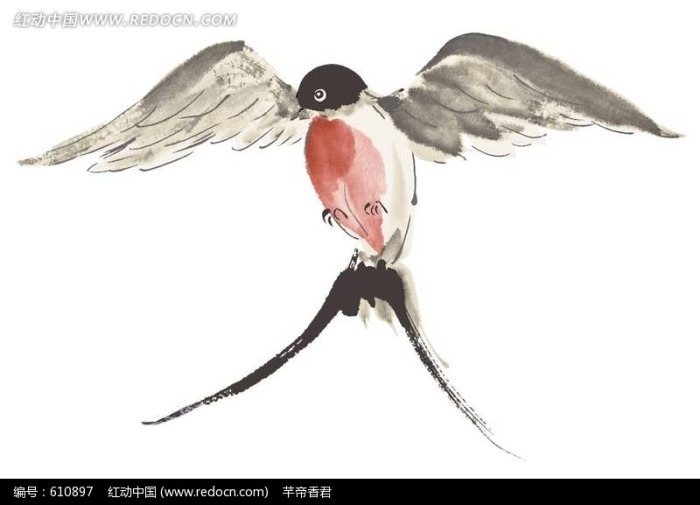 中国水墨画展翅的燕子