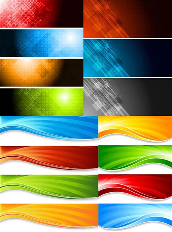 炫彩波浪光影渐变横幅矢量素材